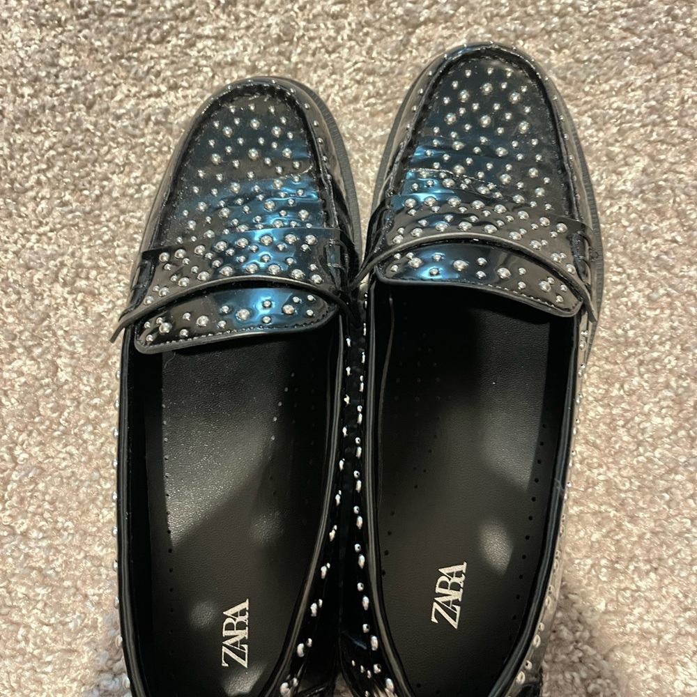 Zara Black Loafers with Silver Studs